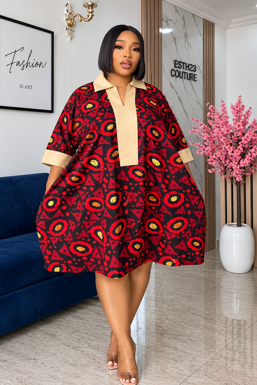 Red Gold Bubu Short Dress