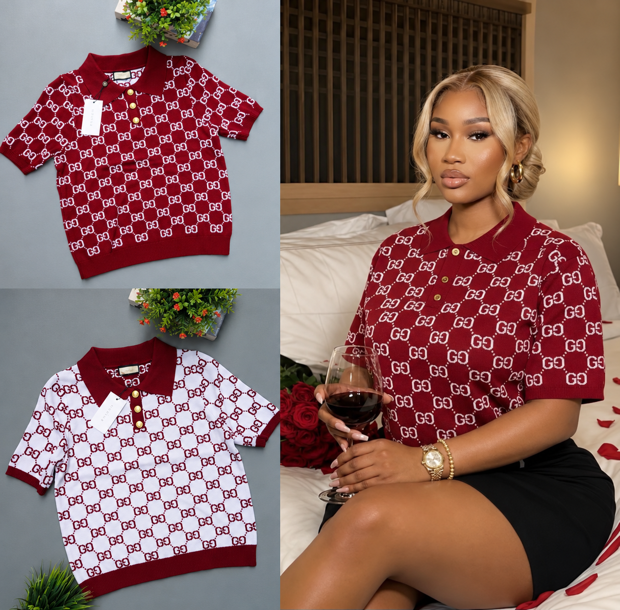 Monogram Knit Polo Top