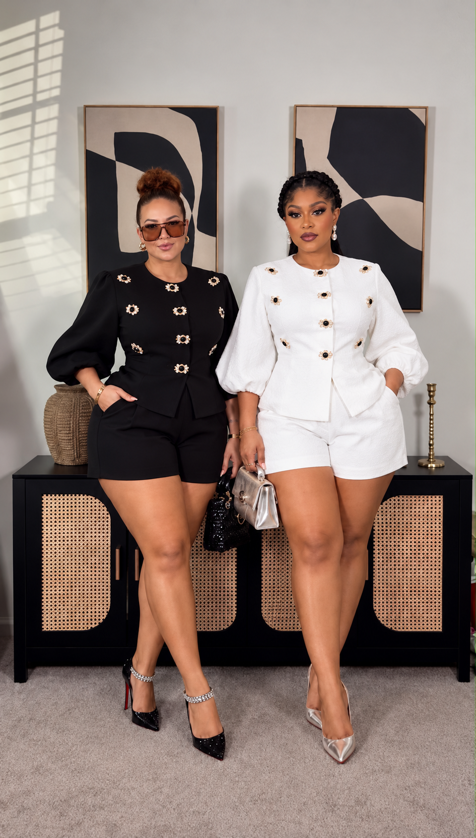 Embellished Peplum Shorts Set