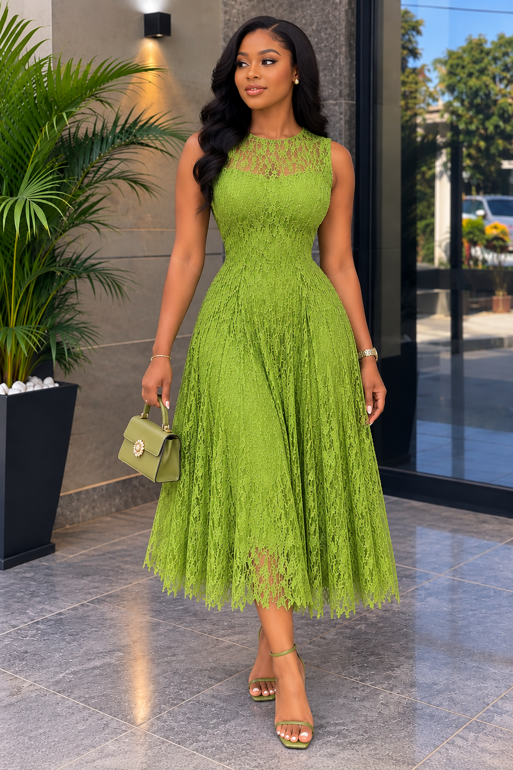 Lime Lace Midi Dress