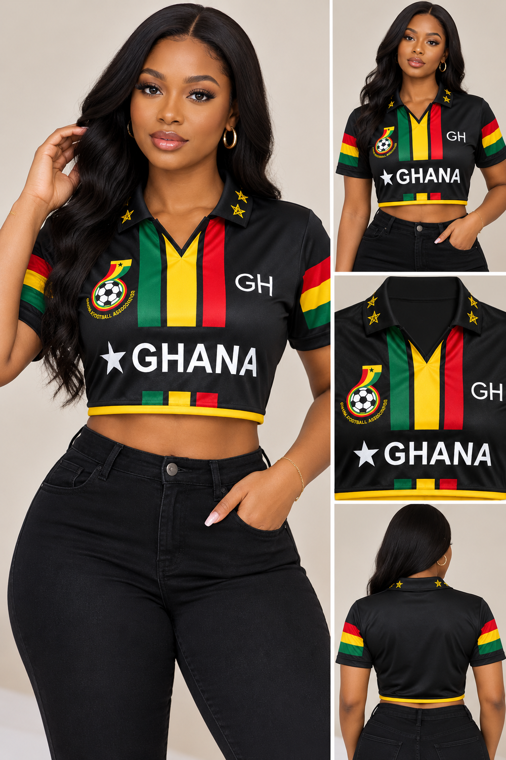 Black Ghana Crop Polo Jersey