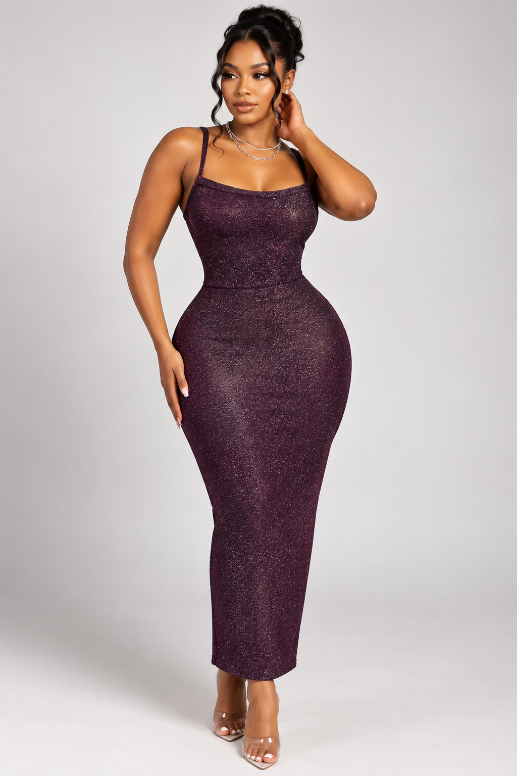 Plum Glitter Bodycon Maxi Dress