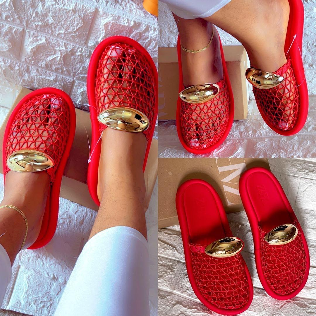 Red Mesh Gold-Detail Slides