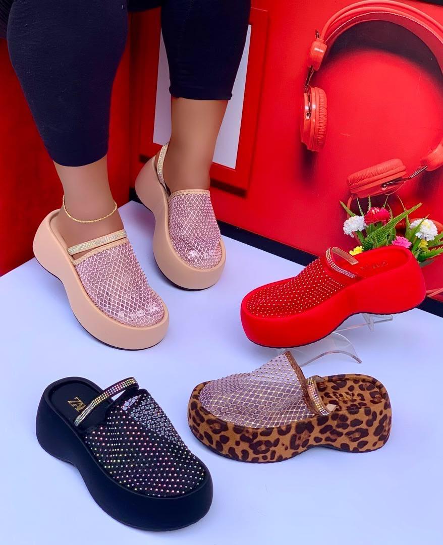 Rhinestone Mesh Platform Clogs