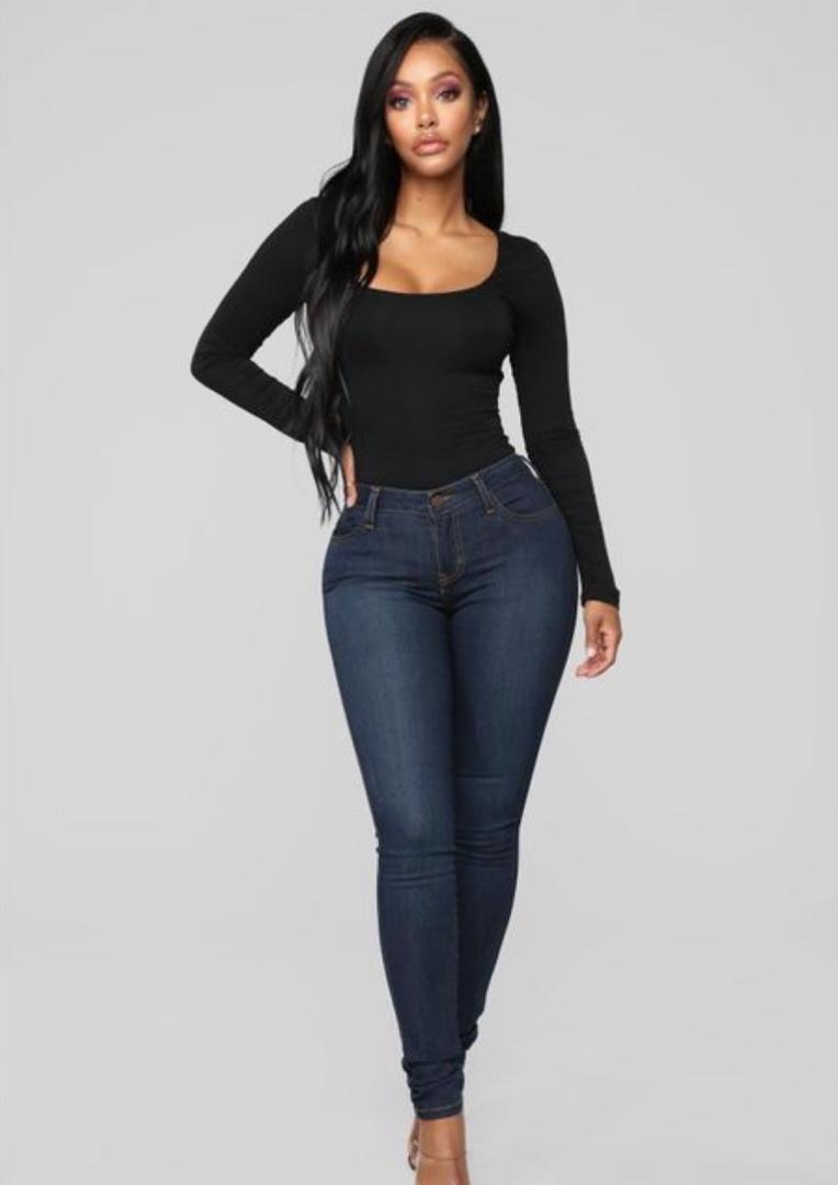 Black Square-Neck Long-Sleeve Top