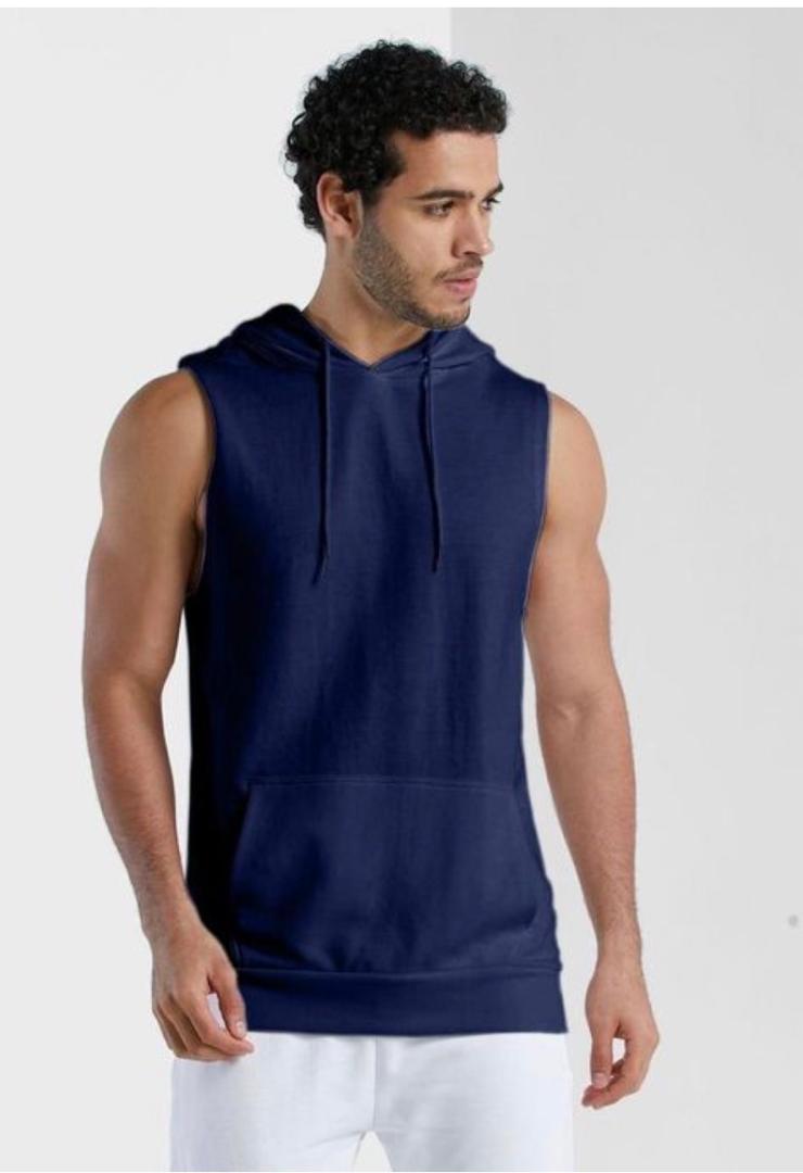 Navy Sleeveless Hooded Top