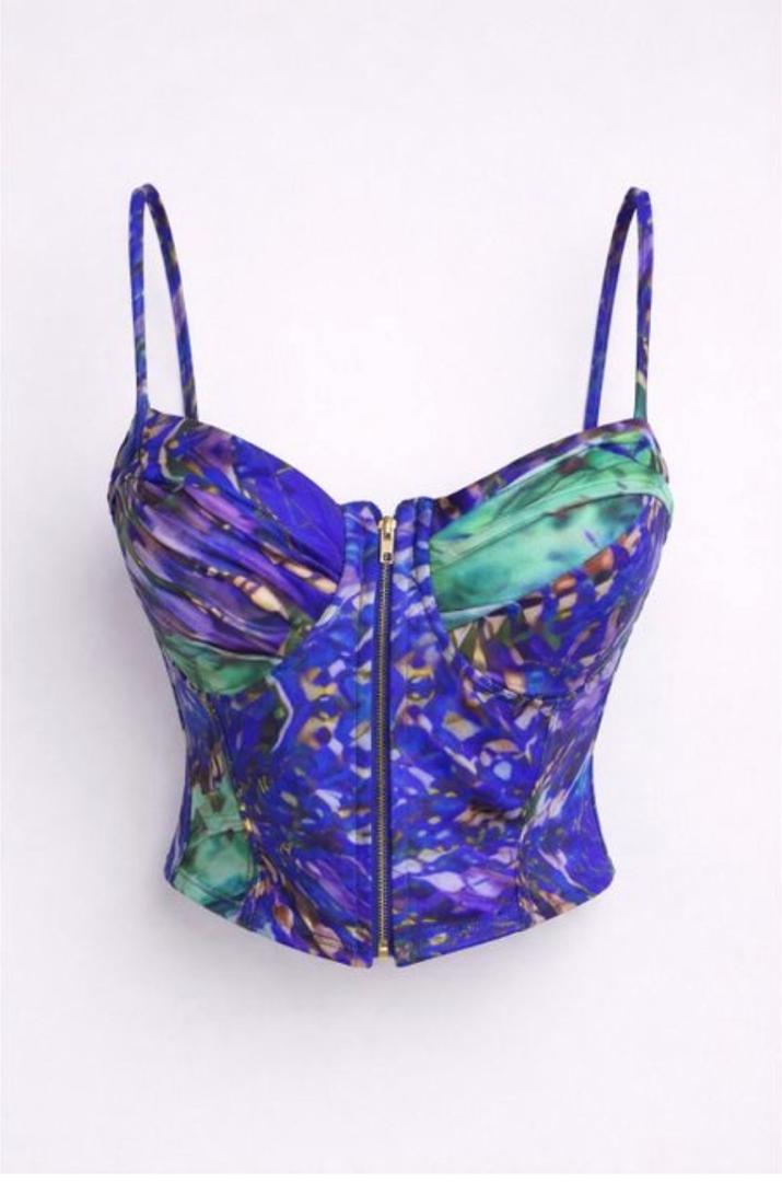 Purple Printed Zip Corset Top