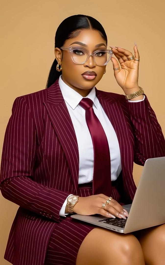 Burgundy Pinstripe Trouser Suit