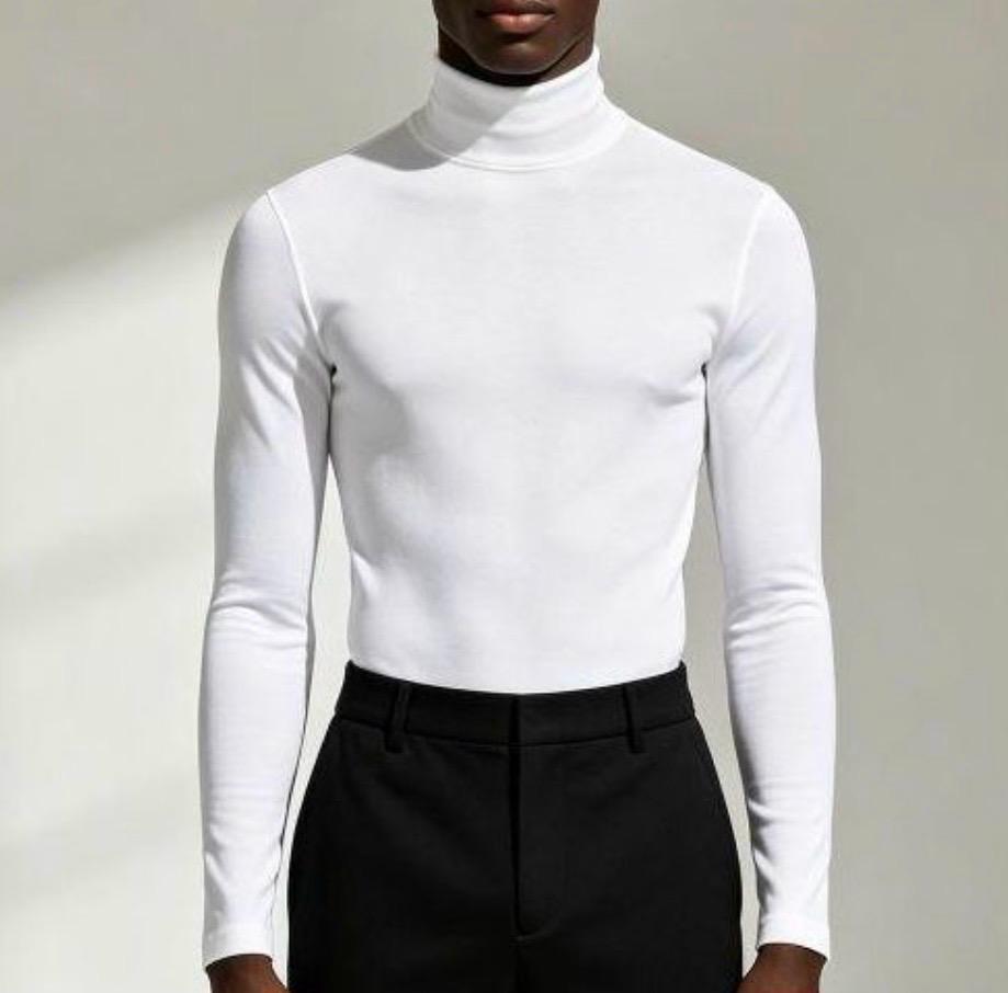 White Long-Sleeve Mock-Neck Top