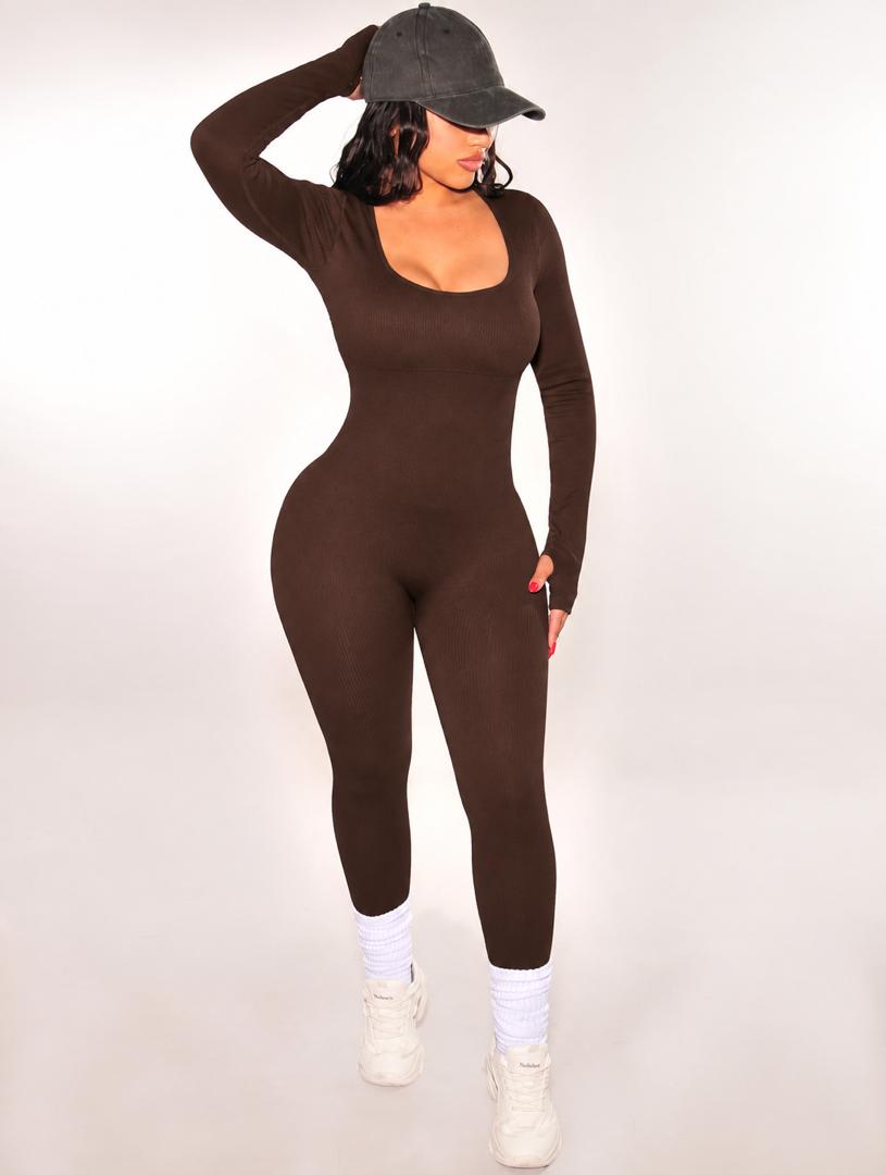 Brown Long-Sleeve Jumpsuit