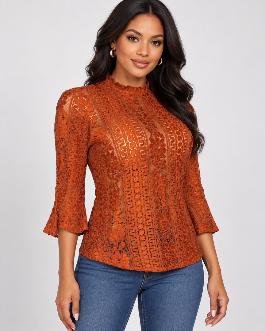Rust Lace Peplum Blouse