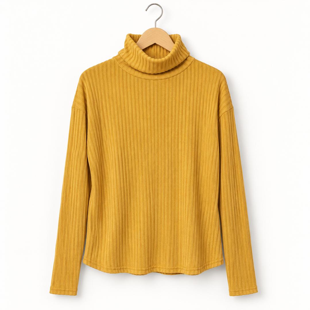 Mustard Ribbed Turtleneck Top