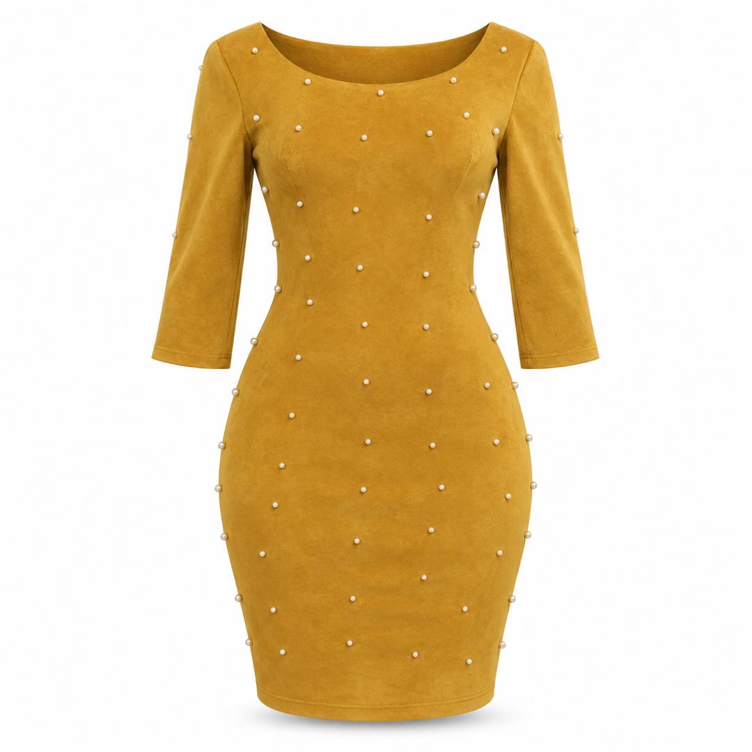 Mustard Embellished Bodycon Dress