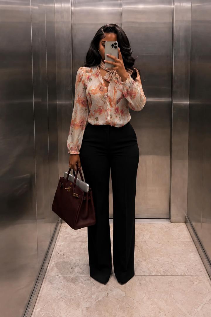 Floral Chiffon Blouse Outfit