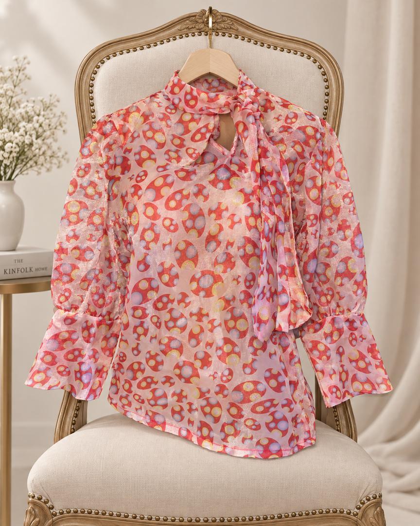 Pink Floral Chiffon Blouse Product View
