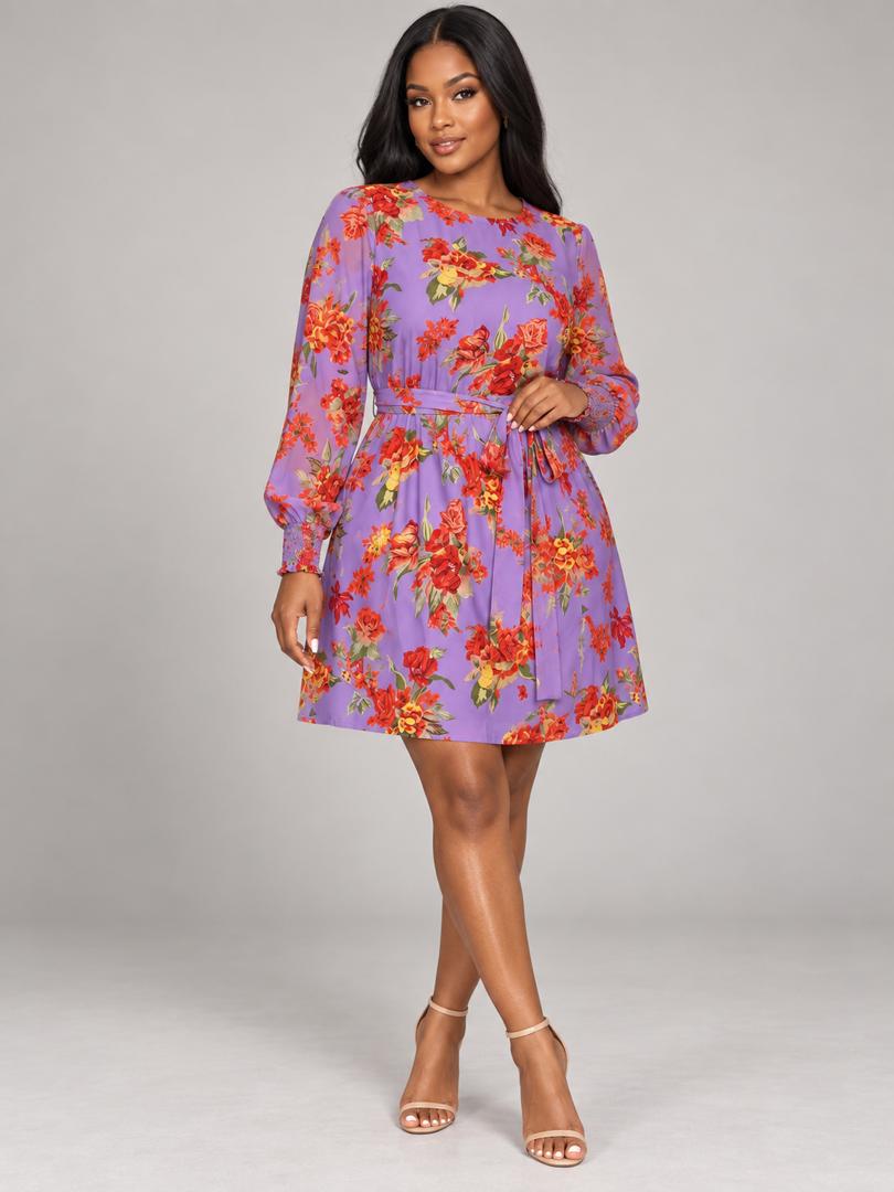 Purple Floral Mini Dress