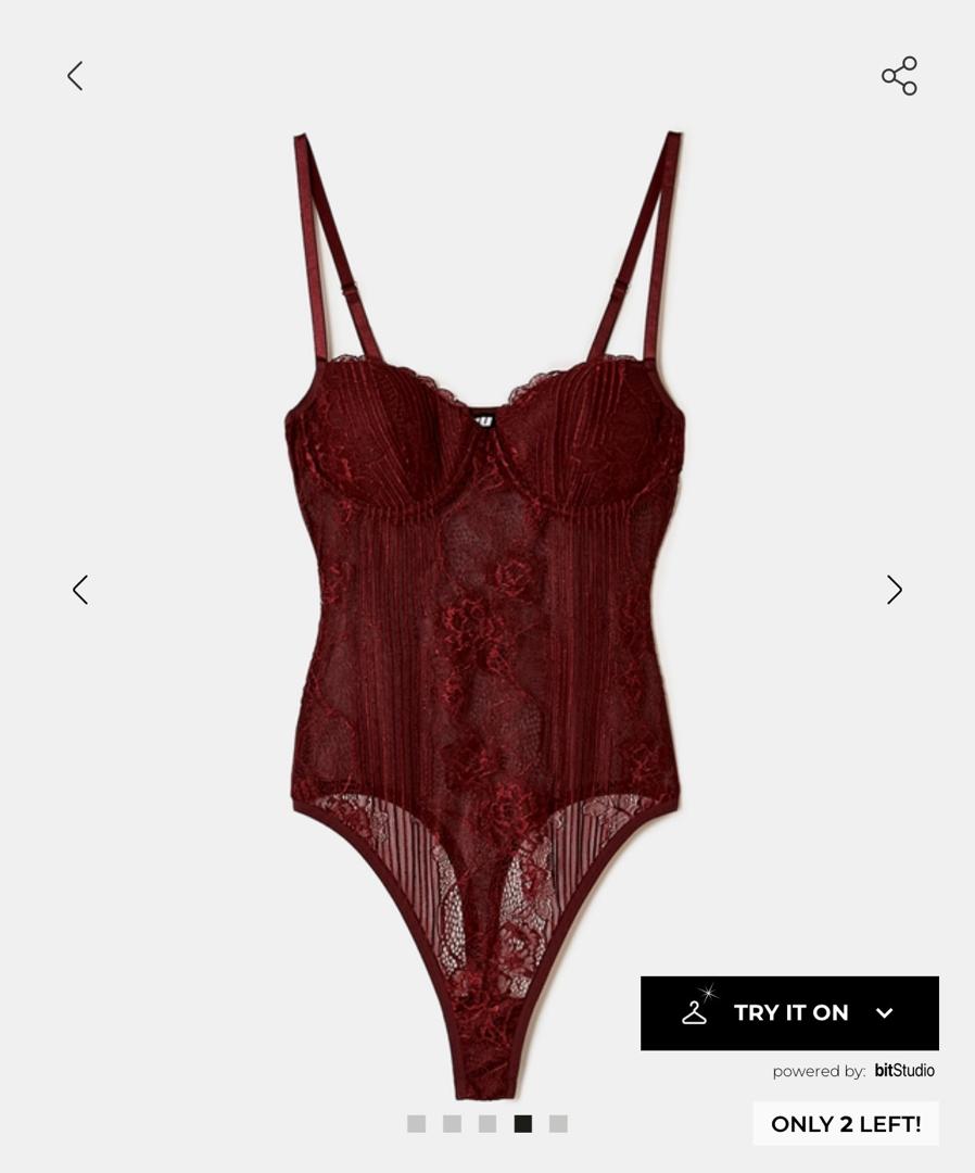 Burgundy Lace Bodysuit Front View