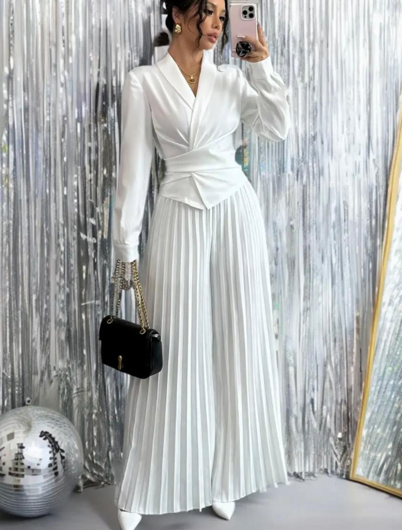 White Pleated Wrap Jumpsuit