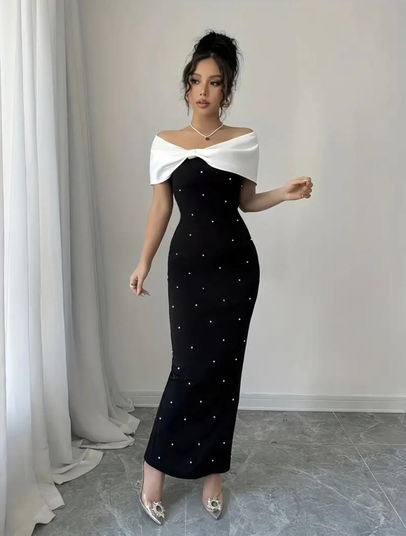 Black Sequin Off-Shoulder Maxi Dress