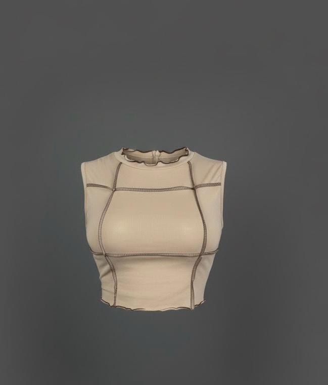 Beige Sleeveless Mock-Neck Top