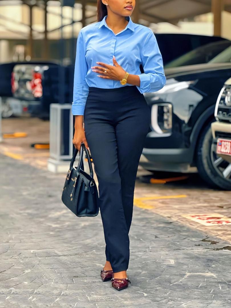 Blue Long-Sleeve Office Shirt