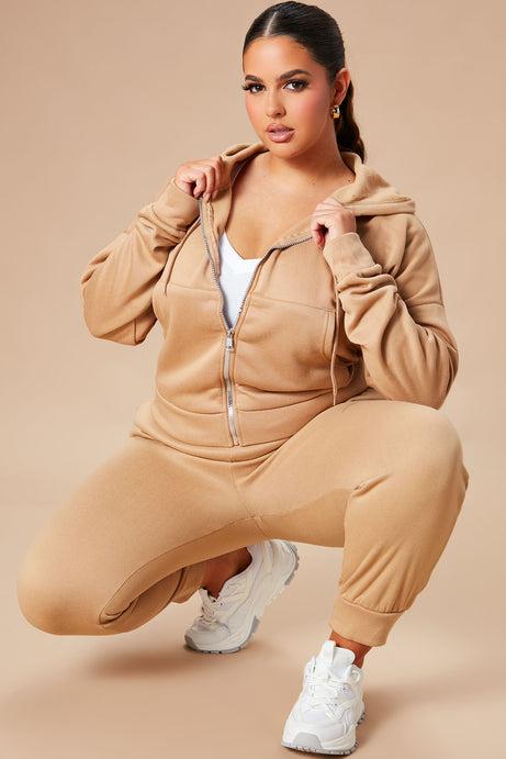 Beige Zip Hoodie Jogger Set