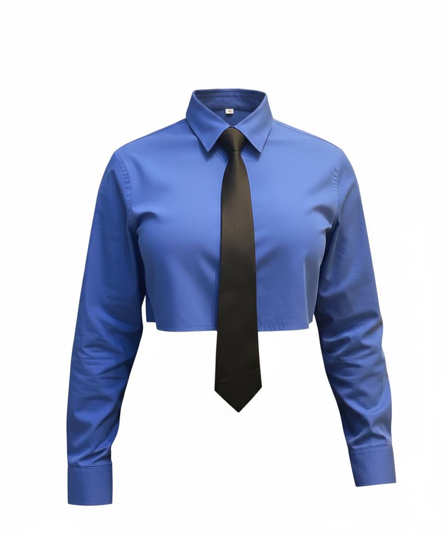 Blue Cropped Office Shirt and Tie