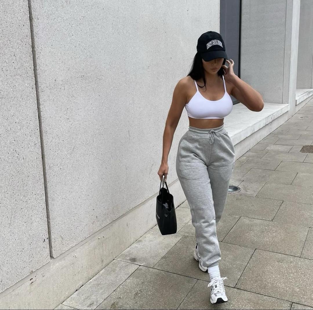 White Tank and Grey Jogger Outfit