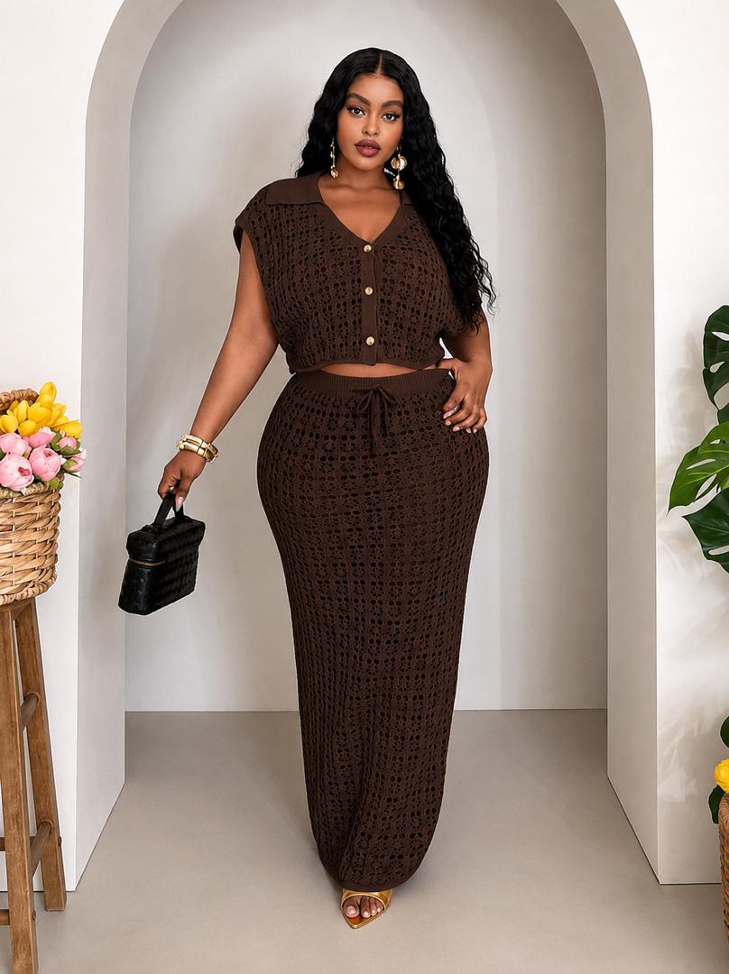 Brown Crochet Midi Dress