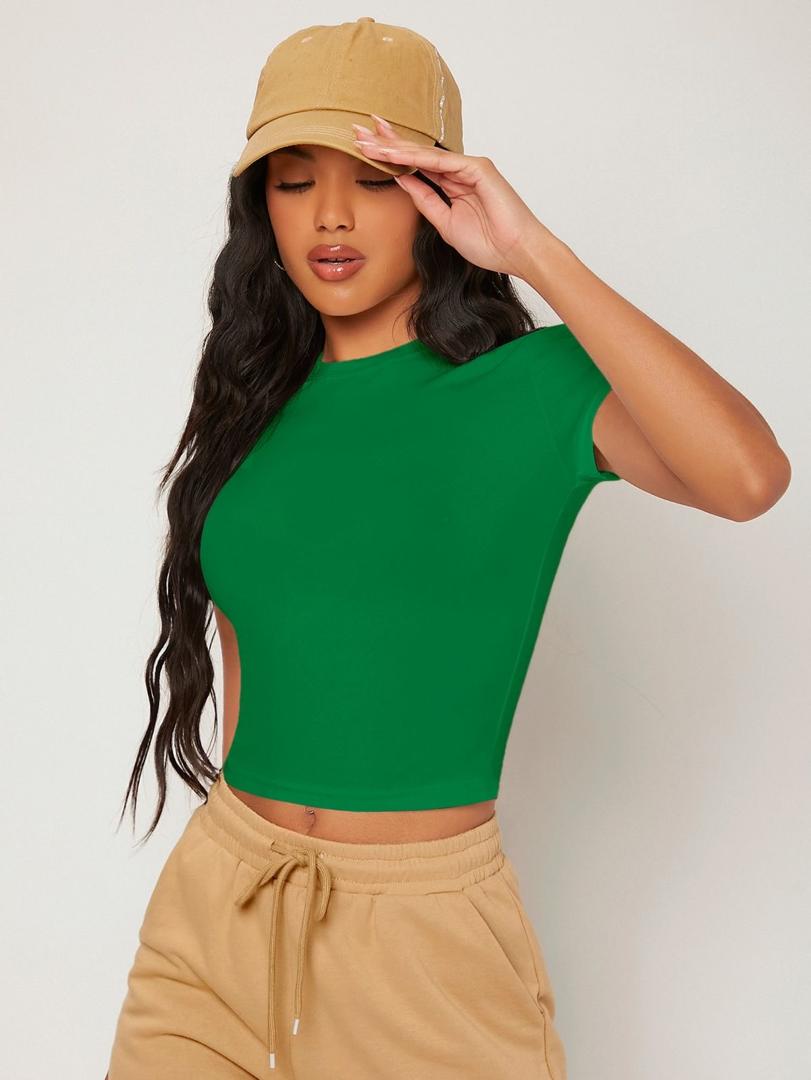Green Fitted Crew-Neck T-Shirt