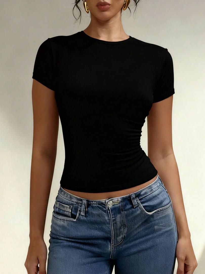 Black Fitted Crew-Neck T-Shirt