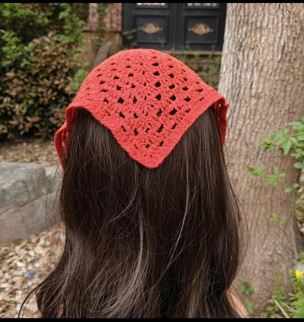 Red Crochet Hair Kerchief Model View