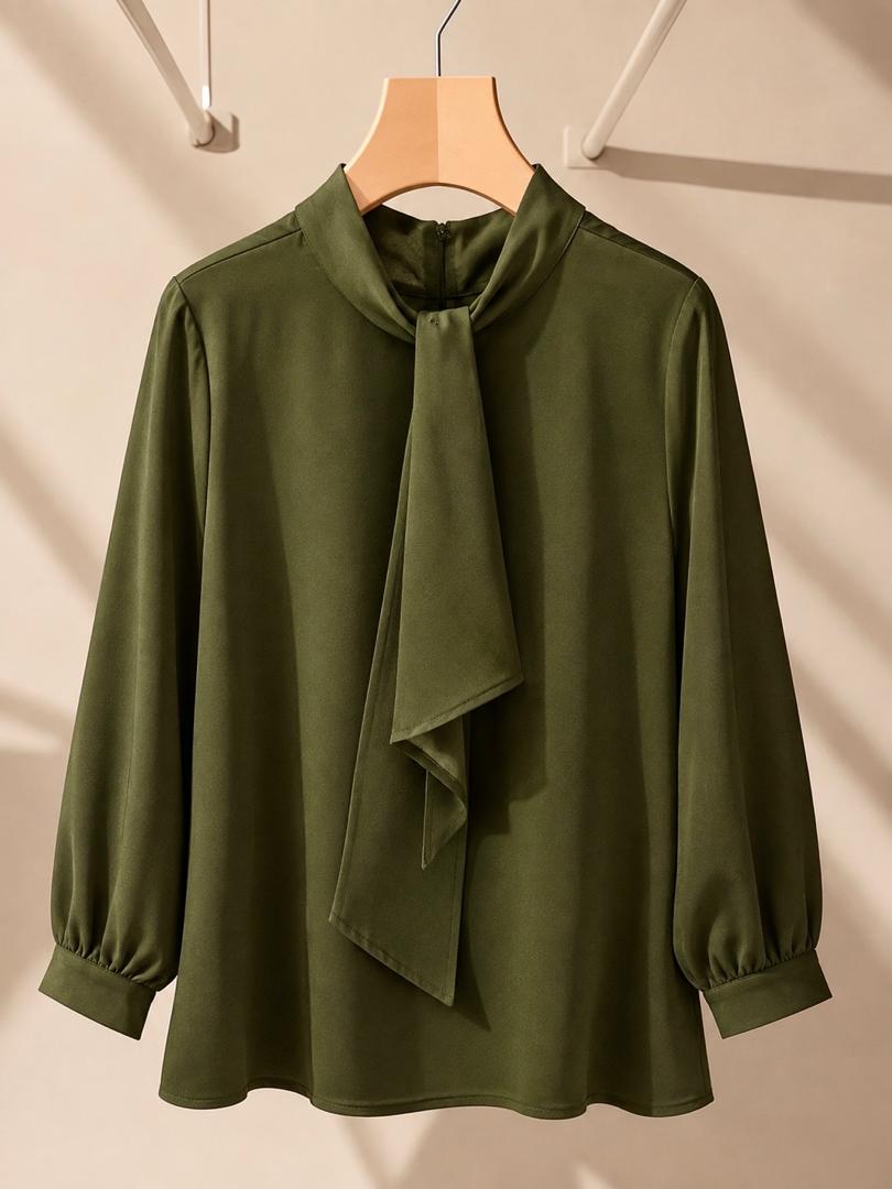 Olive Bow-Neck Blouse
