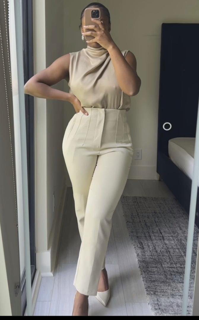 Cream Tailored Trouser Outfit