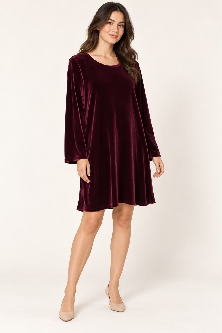 Burgundy Velvet Swing Dress