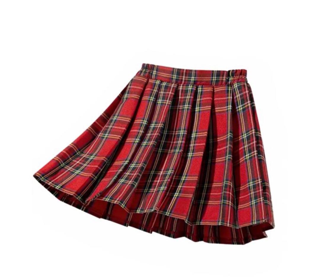 Red Tartan Pleated Skirt