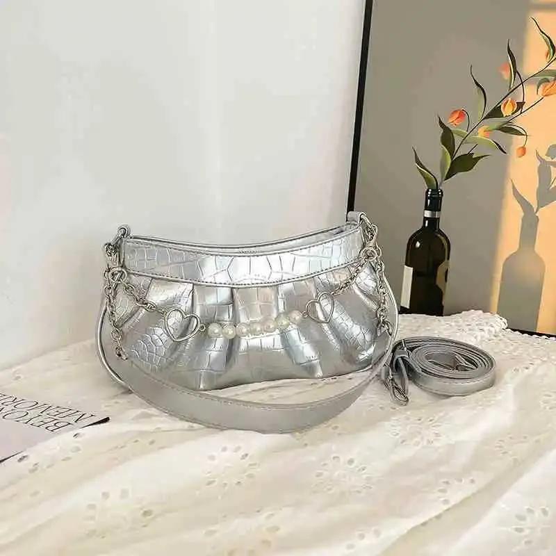 Silver Croc Shoulder Bag