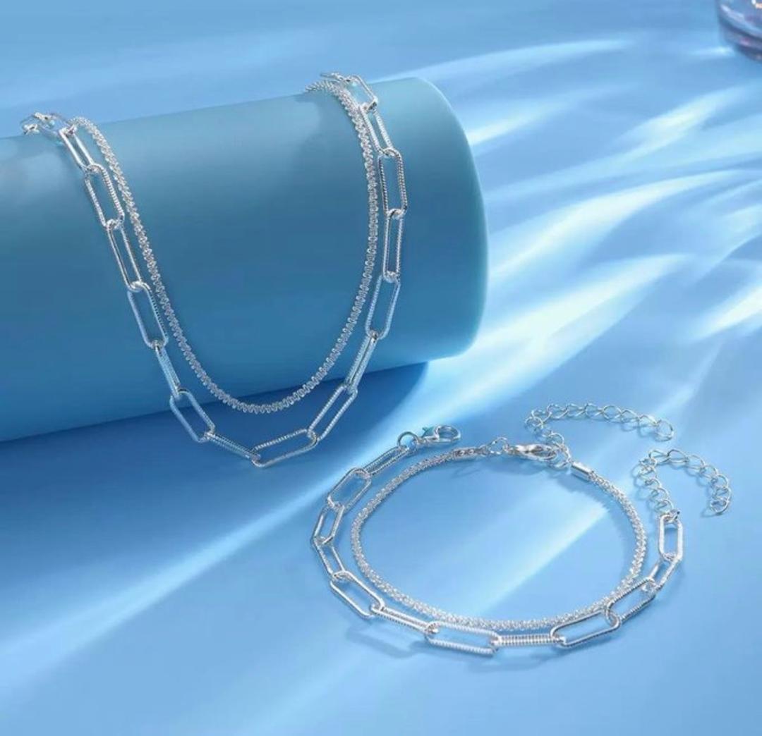 Silver Layered Necklace and Bracelet Set