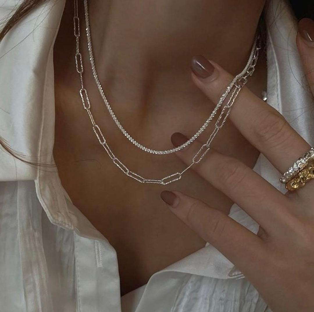 Silver Layered Necklace and Bracelet Set