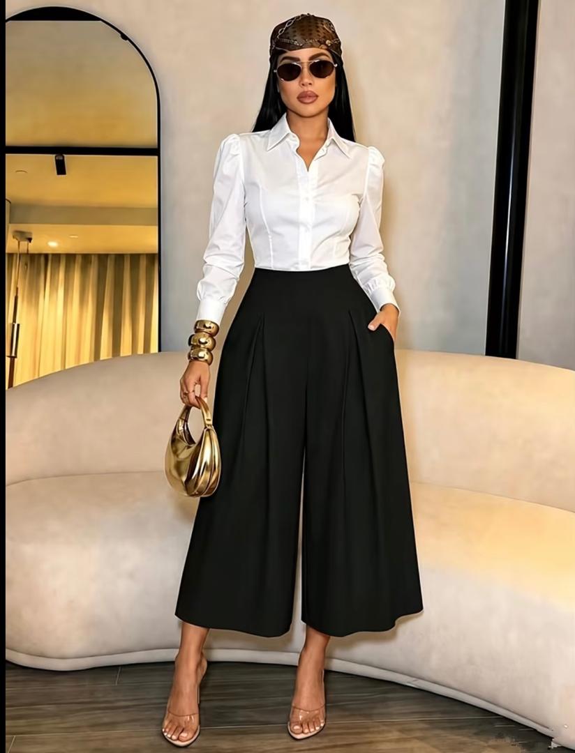 Shirt and High Waist Capri Pants- Black/White
