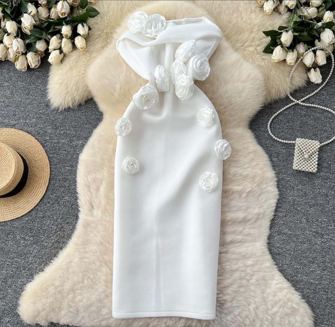 White Rose Applique Dress