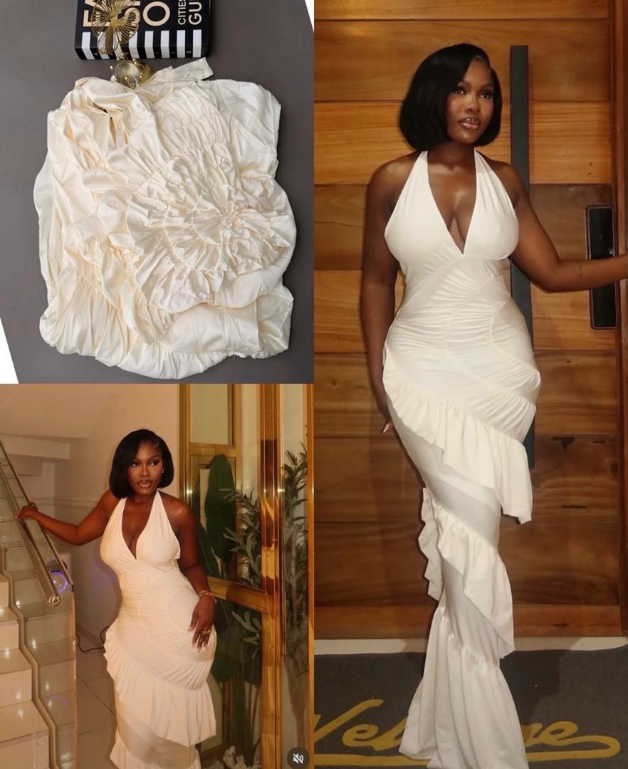 White Ruffle Halter Gown