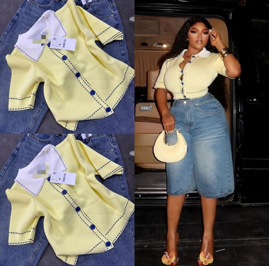 Yellow Contrast Collar Knit Top