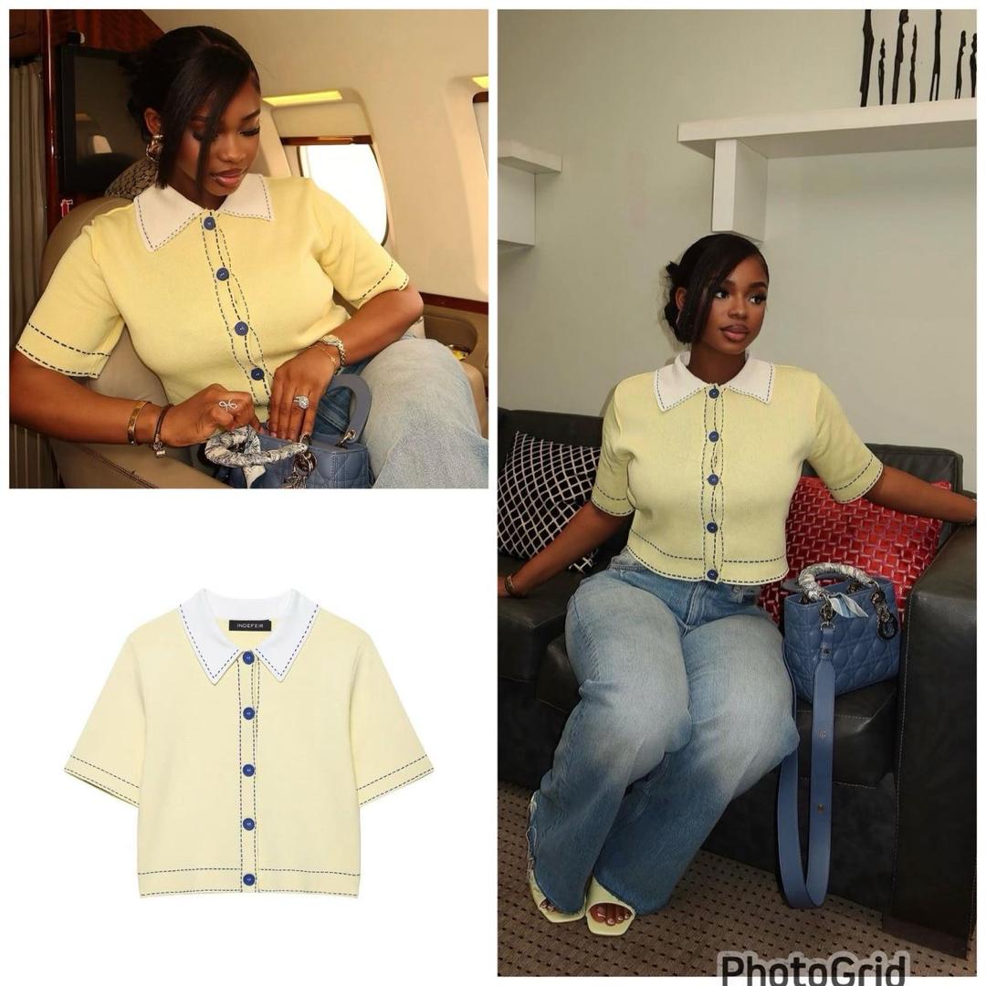 Yellow Contrast Collar Knit Top